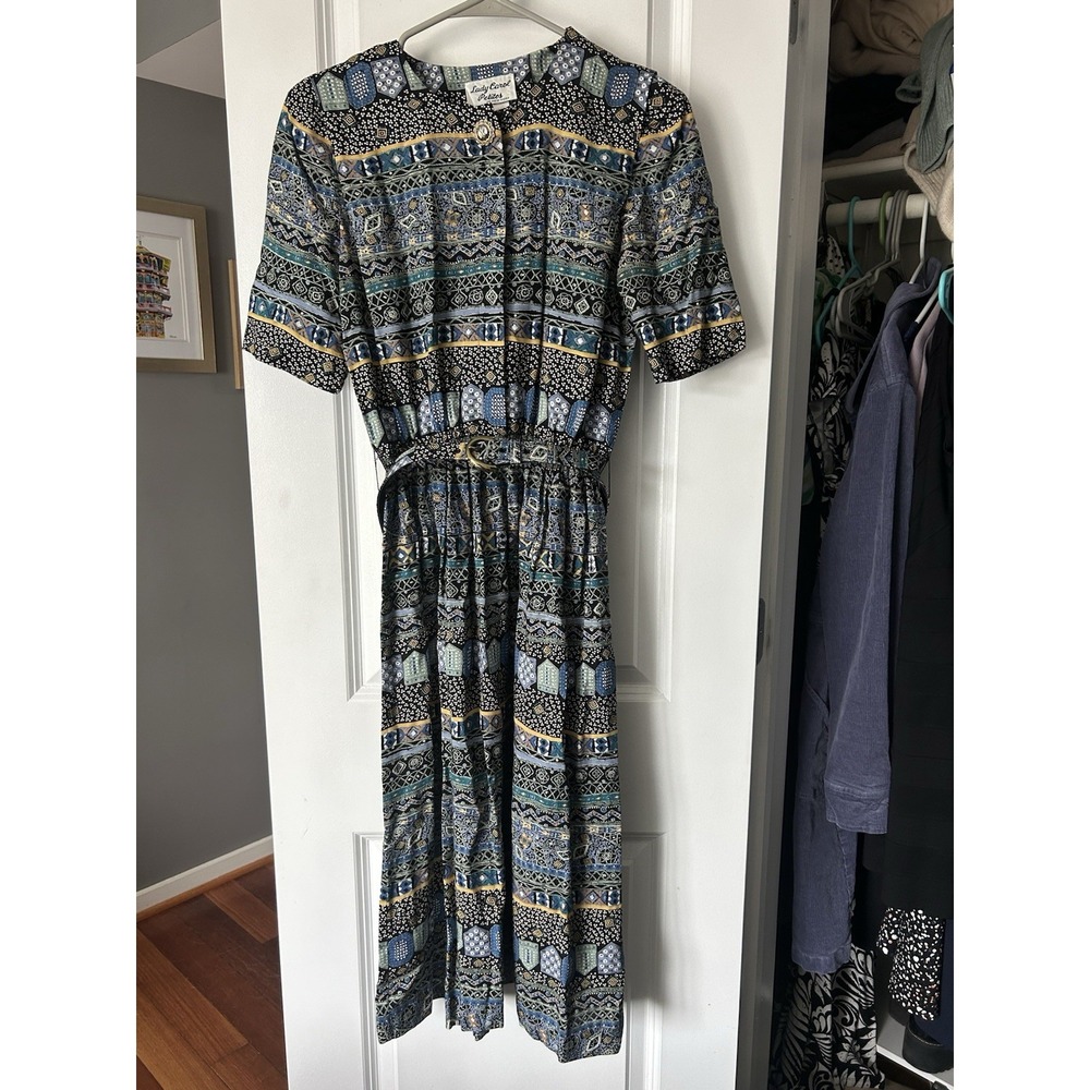 Vintage 80's Lady Carol Petites New York Midi Dress Pleated Floral Belted Sz 6P